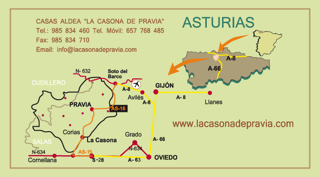 Imagen que muestra un plano de cómo llegar a la Casona de Pravia